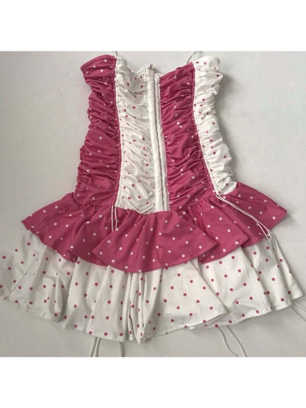 Ruffle Mini Dress S Polka Dot Pink Corset Ruched Dollcore Grunge Goth Fairy Kiki - Picture 7 of 15
